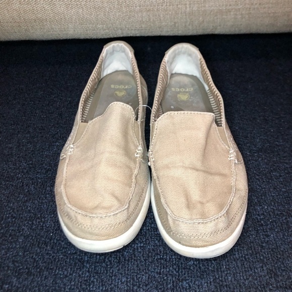 Crocs Walu Khaki Canvas Slip On Loafers Size 11 - Picture 2 of 8